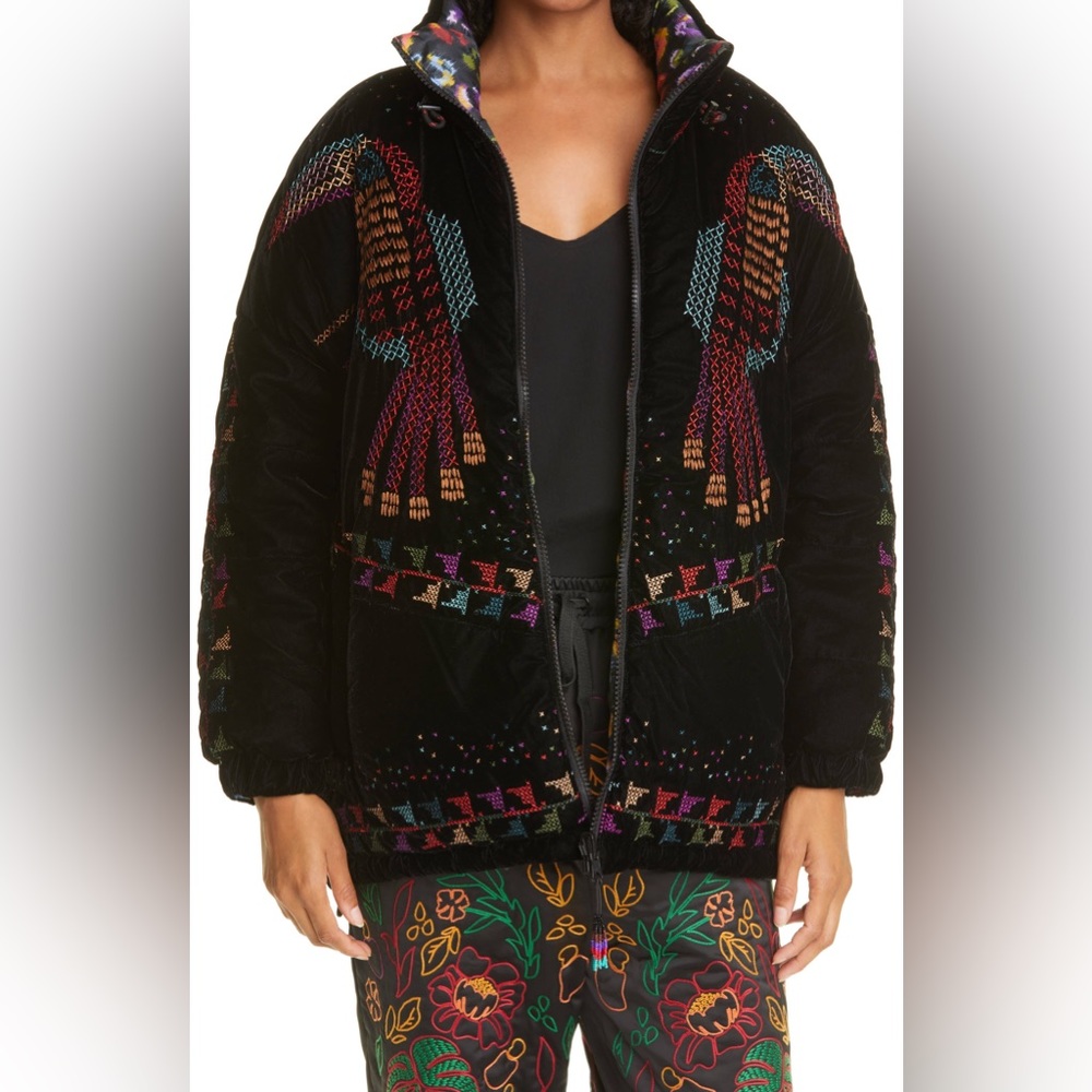 Farm Rio Reversible Embroidered Puffer Jacket Size L - Picture 13 of 15